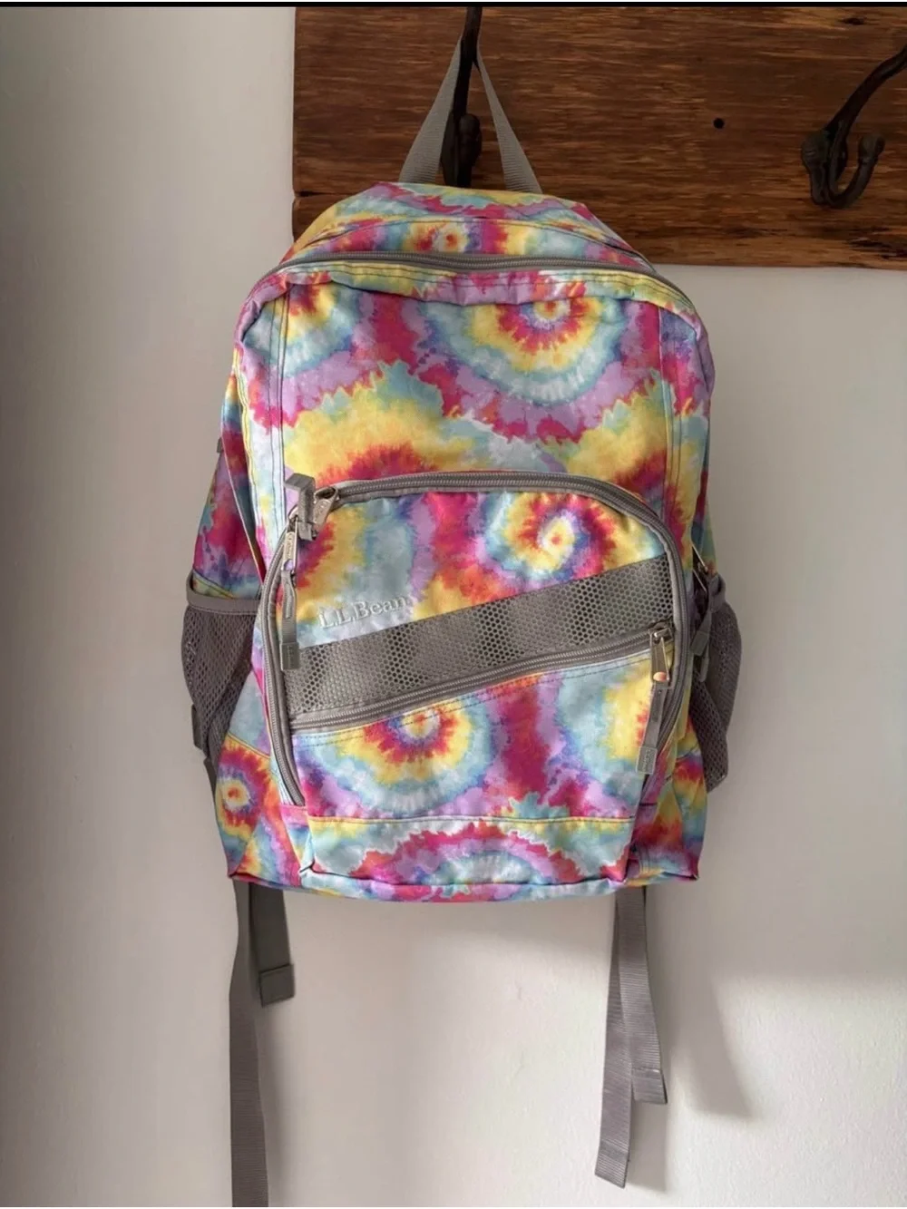L.L. Bean Tie-Dye Multicolor Backpack with Gray Accents